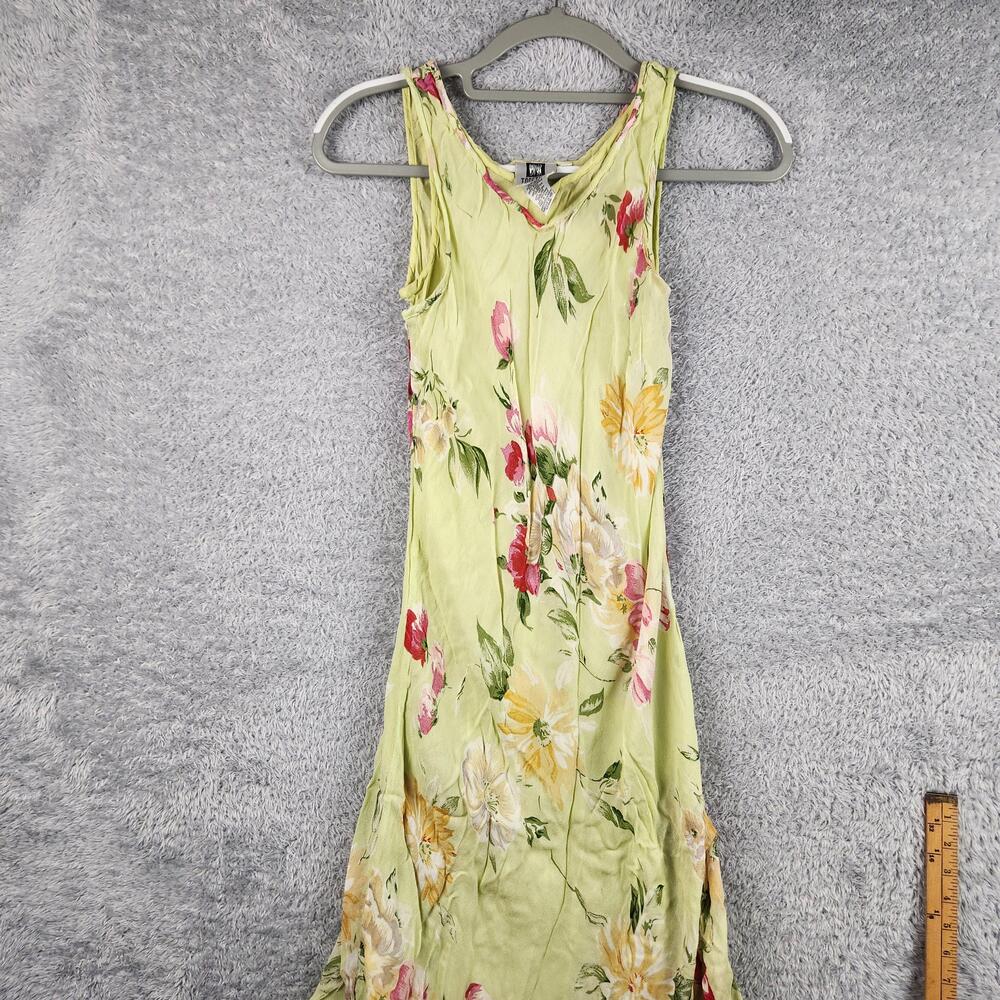 Vintage Together! Dress Womens 8 Green Floral Lined Ruffle Rayon 80s 90s Fairy